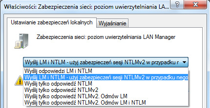 Odszukaj Zabezpieczenia sieci: poziom uwierzytelniania LAN Manager.