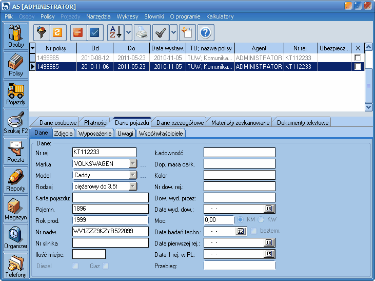 Korzystanie z funkcji programu AGENT.m6 21 8. Wznowienie polisy 9. Plik pomocy 1 2 3 4 5 6 7 Rys.