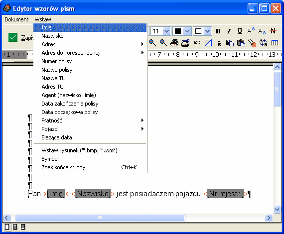 Korzystanie z funkcji programu AGENT.m6 31 (nr. rejestracyjny). Wydrukuj przygotowany wzór i zapisz w programie, że takie pismo zostało wydane klientowi.