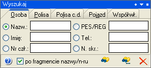 40 Agent Specjalny AS instrukcja obsługi Okno "Wyszukaj" Przykład praktyczny: Wyszukaj dane osoby po numerze PESEL oraz numerze polisy Rozwiązanie: Kliknij ikonę szukaj dostępną w lewym menu.