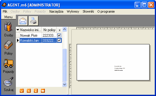 Korzystanie z funkcji programu AGENT.m6 43 Po kliknięciu na przycisk dalej, o ile wybraliśmy źródło danych "wznowienia" lub "płatności", pojawi się strona na której wprowadzamy zakres danych.