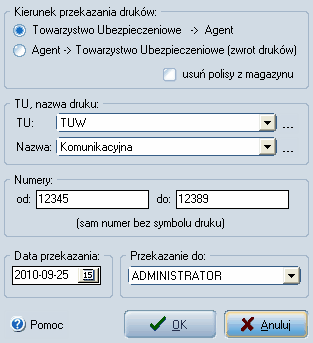 66 Agent Specjalny AS instrukcja obsługi Rys. 1 Okno wyboru druków do przekazania Przykład praktyczny: Dodaj druki typu AC od numeru 1 do 10 Rozwiązanie: Kliknij na ikonę w lewym menu.