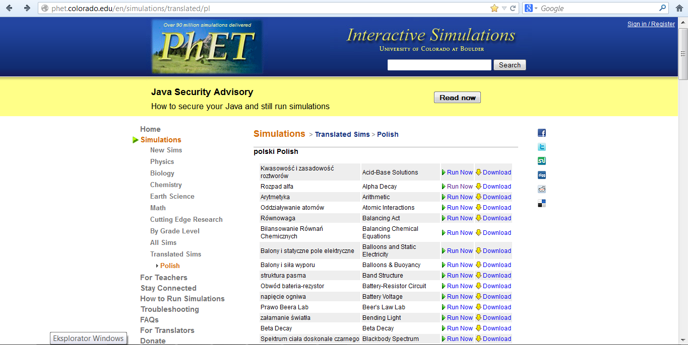 http://phet.colorado.edu/en/simulations/translated/pl Strona zawiera wiele zaawansowanych, zwykle bardzo efektownie wyglądających, interaktywnych symulacji.