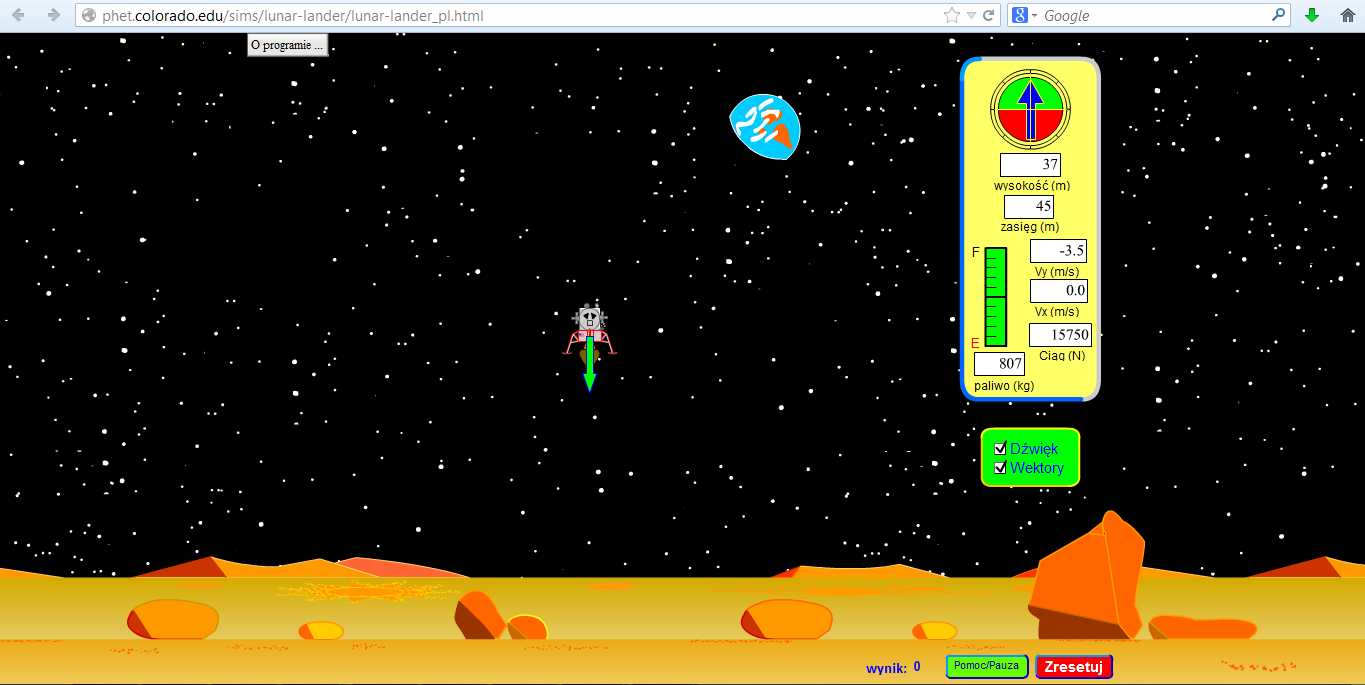 Gra polega na wylądowaniu jak najwięcej razy lądownikiem na Księżycu nim