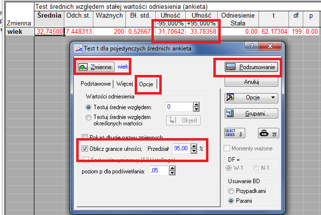 W programie Statistica musimy wejść do okna dialogowego "test t dla pojedynczych średnich" a nast ¾epnie przejść na zak adk¾e