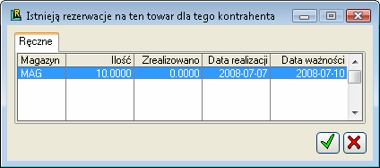 Rezerwacja jest aktywna - zaznaczenie włącza działanie rezerwacji.