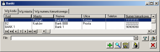 Historia towaru, zakładka: Reklamacje/Chronologicznie 2.5 Listy 2.5.1 Lista banków Okno: Banki, słuŝy zaewidencjonowaniu wszystkich banków, jakie obsługują kontrahentów oraz firmę.