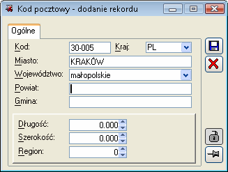 Rys. 2.110 Lista kodów pocztowych. Kody pocztowe ułoŝone są na dwa sposoby: wg kodu i wg miasta. Listom tym odpowiadają zakładki w oknie.