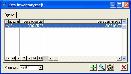 Rys. 2.112 Lista inwentaryzacji. Następnie naleŝy wybrać magazyn i utworzyć nagłówek inwentaryzacji przyciskiem: Zostanie otworzone okno: Nagłówek inwentaryzacji.