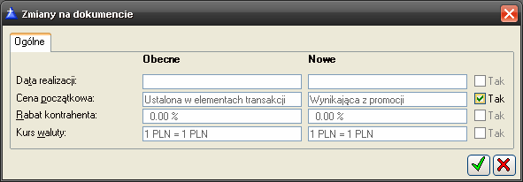 Rys. 2.153 Zmiany na dokumencie 2.11.10 Parametr: Tylko transakcje krajowe, na definicji dokumentu Na definicji dokumentu, na zakładce: Ogólne, znajduje się parametr: Tylko transakcji krajowe.