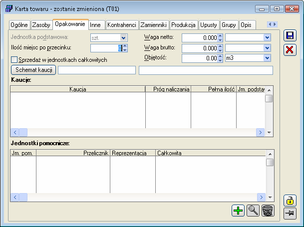 pomocniczej jednostki musi być określony przelicznik na jednostkę podstawową. KaŜda jednostka ma swoje indywidualne parametry.