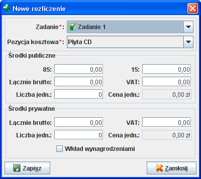 6 Dokumenty księgowe Rysunek 25: Nowe rozliczenie Po wprowadzeniu i zapisaniu danych zaktualizowane zostanie pole Koszty kwalifikowane (Rysunki 23 i 24), które zawiera sumaryczną kwotę wszystkich