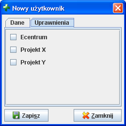 8 Administracja Po wybraniu zakładki Uprawnienia można zaznaczyć, do których projektów użytkownik będzie miał dostęp (Rysunek 45).