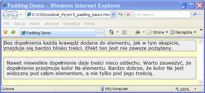 120 CSS. Witryny internetowe szyte na miarę. Autorytety informatyki Dopełnienie Dopełnienie to przestrzeń między treścią bloku a jego krawędziami.