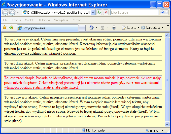 134 CSS. Witryny internetowe szyte na miarę. Autorytety informatyki Własność position Rysunek 4.19.