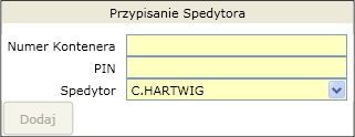 kontenerach przypisanych do danego Spedytora. Opcja: Przypisanie Spedytora na ogół to Armatorzy przypisują Spedytorom kontenery przy użyciu opcji Zwolnienie z Terminalu na Samochód.