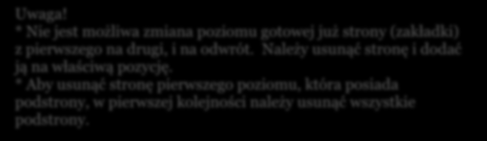 4. Struktura stron. Struktura stron to miejsce, w którym tworzy się zakładki, określa ich zawartość i kolejność. Widok CMS.