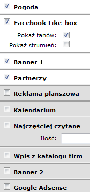 Widget Ustawienia -> Widgety Widgety widoczne są w serwisie w trzech układach. Strona główna Listy (artykułów, imprez, fotorelacji) Układ widgetów dla modułu lists.