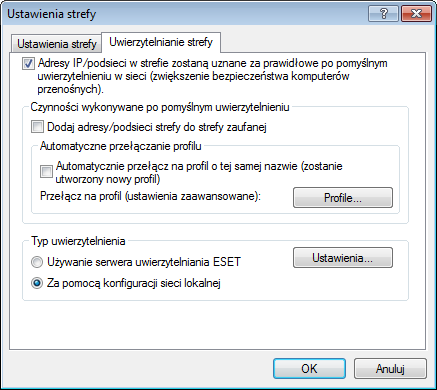 2) Za pomocą konfiguracji sieci lokalnej Do uwierzytelniania służą parametry karty sieciowej podłączonej do sieci lokalnej.