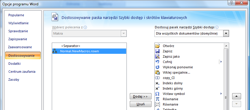 Procesor tekstu Ikonka makra jest taka sobie. Możesz ją zmienić wskazując makro na prawej liście i klikając Modyfikuj. Potem zamknij okno opcji programu Word.