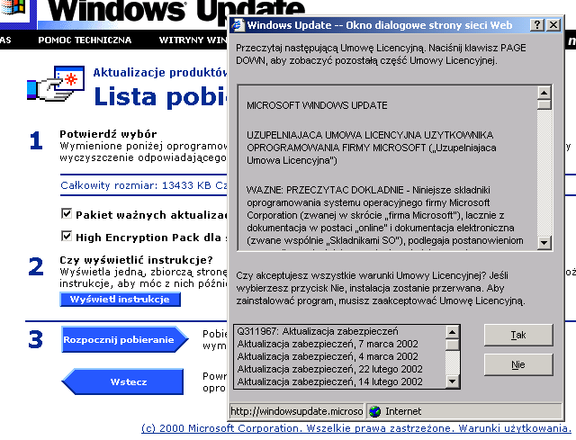 Znajdujesz wśród dostępnych poprawek High Encryption Pack, zaznaczasz w polu wyboru i wciskasz