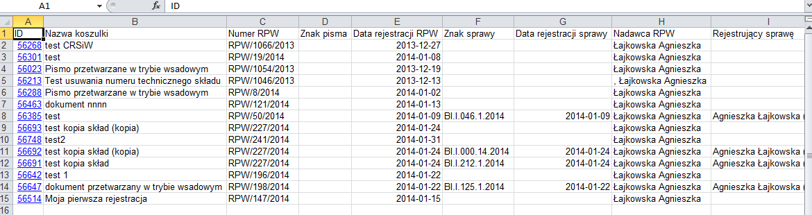 20. Rozbudowano wyszukiwarkę o pola filtrujące etapy: Data nadania etapu, Data odebrania etapu, Pracownik nadający koszulkę, Pracownik odbierający koszulkę, Jednostka nadająca