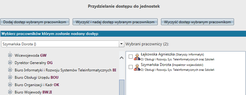 8. Możliwość nadawania ręcznego dostępu do koszulek jednostki przez Administracja->Dostęp do jednostek.