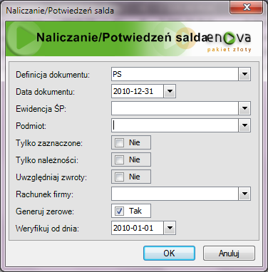 1.6 Wygenerowanie potwierdzeń sald Potwierdzenia salda generuje się poprzez wykonanie czynności Naliczanie > Potwierdzeo sald na liście Rozrachunki > Wg dokumentów.