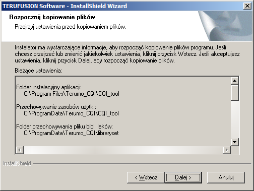 Przygotowanie 20) Wpisz hasło serwera SQL Server. Kliknij przycisk [Dalej]. Zostanie wyświetlony ekran "Rozpocznij kopiowanie plików".