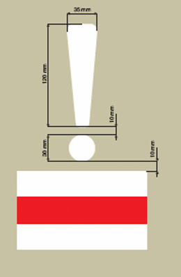 Wzory barwne znaków turystycznych i tab Znak graficzny Opis tłem i nałożoną strzałką w kolorze szlaku.