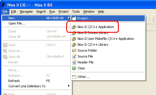 1 IDE, Pojawia się okno Nios II C/C++ Nios II IDE, w