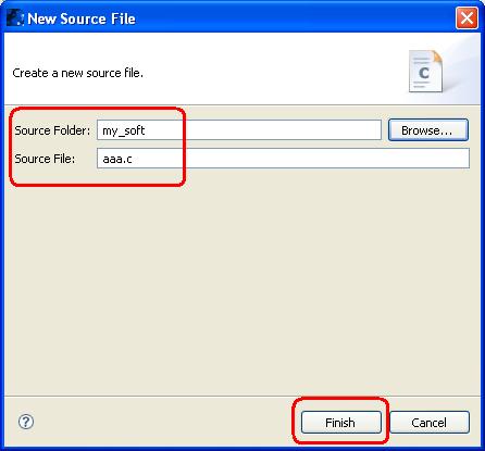 wybieramy Surce File, Pojawia się okno New Source File, w polu Source Folder musi