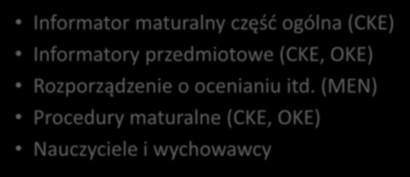 Dodatkowe informacje: Informator maturalny część ogólna (CKE) Informatory przedmiotowe (CKE,