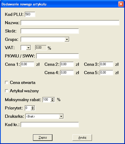 j Rys. 3. Dodawanie nowego artykułu W tym momencie mamy juŝ uzupełnione wszystkie potrzebne dane i moŝemy zapisać nowy artykuł (przycisk Zapisz).