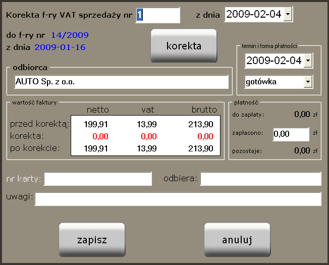 j 26.15.1. Wypisywanie korekty faktury VAT sprzedaŝy. Skorzystanie z tej funkcji powoduje w pierwszej kolejności wyświetlenie okna zawierającego listę wszystkich faktur sprzedaŝy.