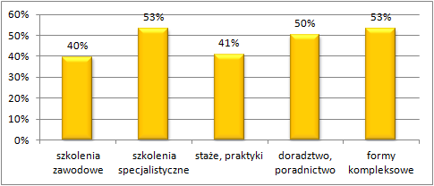 Rys. 20 Formy wsparcia otrzymane przez uczestników projektów nieobejmujących szkoleń komputerowych i językowych [opracowanie własne na podstawie badania CATI-0] 55 Szczególnie istotnym wydaje się być