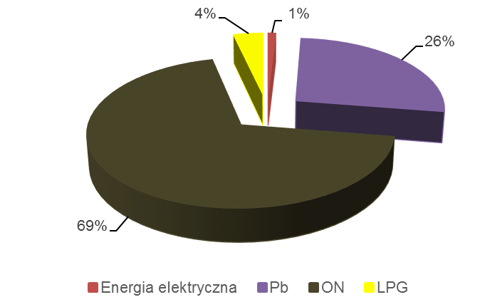 Wykres 8.18 Struktura emisji CO 2 w podsektorach transportu w mieście Płock Wykres 8.