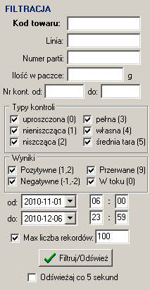 Kontrole Zakładka Kontrole okna Edycja baz danych zawiera listę przeprowadzanych kontroli.