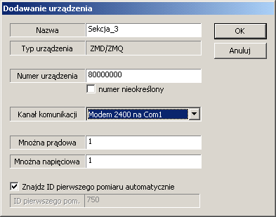 Przycisk Dodaj z pliku w menu Ustawienia Urządzenia... umożliwia dodawanie całej serii liczników spisanych w pliku tekstowym.