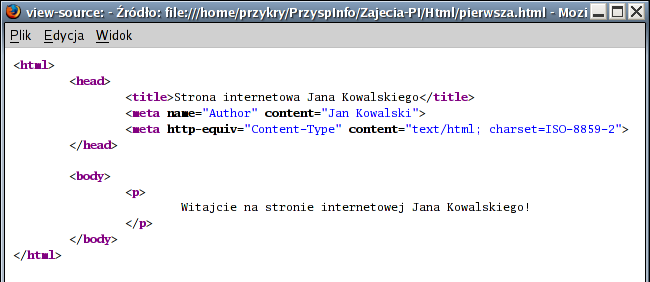 Widok naszej strony WWW w przeglądarce Rzeczywiście, podglądając naszą stronę w Firefoxie, zobaczylibyśmy co następuje.