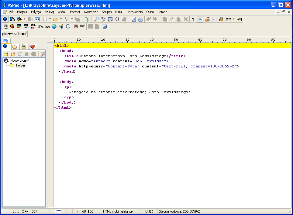 Edycja kodu źródłowego w PSPadzie. Składnia jest kolorowana, a użytkownik ma wiele narzędzi wspomagających pisanie. Ked (zob. http://www.freezone.prv.