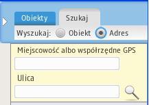 W celu wyszukania obiektu (użytkownika, pojazdu, miejsca i strefy) lub adresu wystarczy wpisać jego nazwę lub adres.