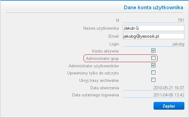 Administrator konta (lub użytkownik posiadający uprawnienia do zarządzania innymi użytkownikami) może nadać dowolnemu użytkownikowi