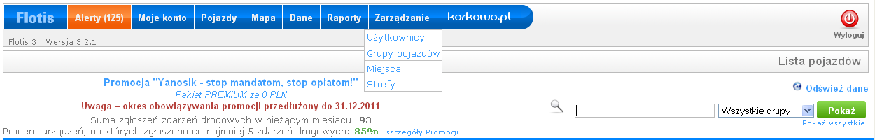 Raporty dot. tras obejmują: raport szczegółowy trasy raport trasy raport długości trasy wg województw Raporty dot.