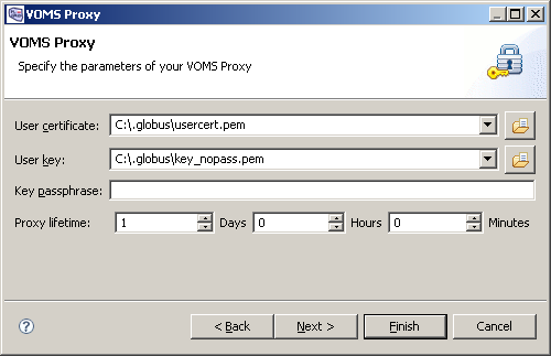 Konfiguracja danych dostępowych do infrastruktury 1. W widoku Authentication Tokens wybrać z menu kontekstowego New->VOMS Proxy 2. Wybrać VO: vo.plgrid.pl 3.