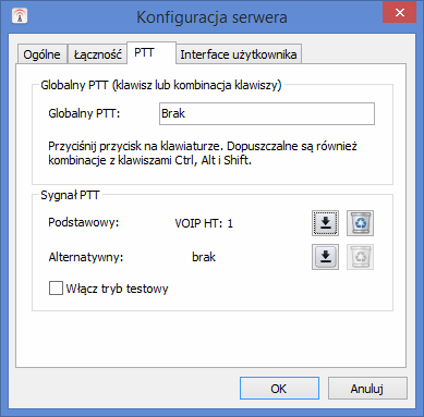 W zakładce PTT można zdefiniować dwa sygnały PTT w zależności, z czego będziemy korzystać: 1. W ramce Globalny PTT możemy ustawić klawisz lub kombinację klawiszy.