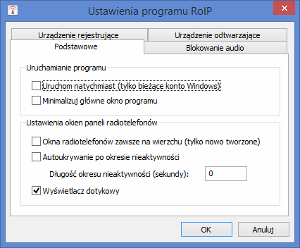 5. Ustawienia oprogramowania Radio over IP W konfigurację ustawień lokalnych możemy wejść poprzez główne okno programu Radio over IP, wybierając z menu zakładkę RoIP i Ustawienia Ustawienia dokonane