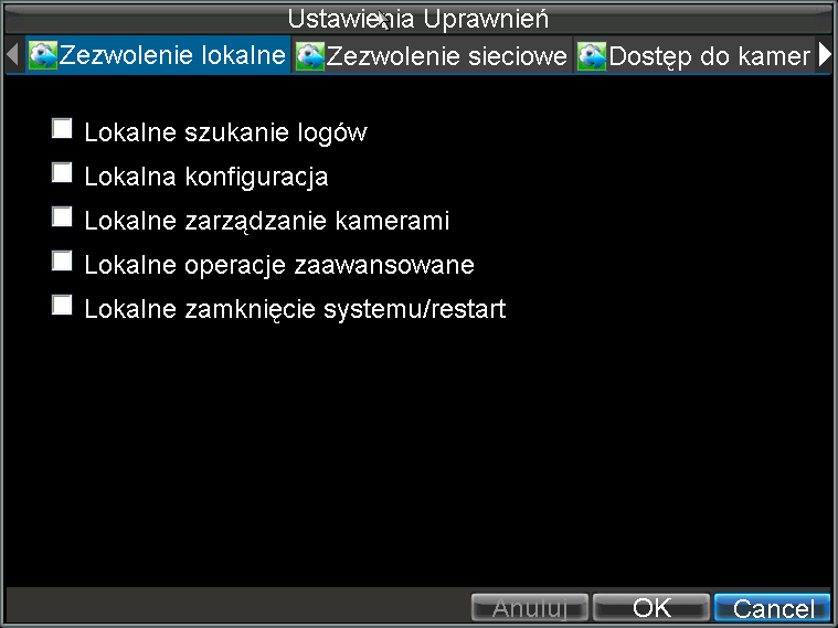 i opcjonalnie adres MAC). c) Pozycja Poziom określa typ użytkownika: Operator: przy ustawieniach domyślnych dostęp do większości funkcji rejestratora z wyjątkiem uprawnień do konfiguracji.