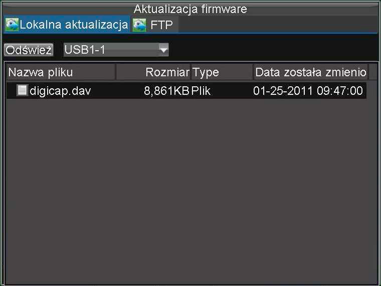 Rys. 12-K. Aktualizacja lokalna firmware u rejestratora c) Wybrać zakładkę Lokalna aktualizacja. d) Wskazać plik z firmware em na nośniku pamięci USB.