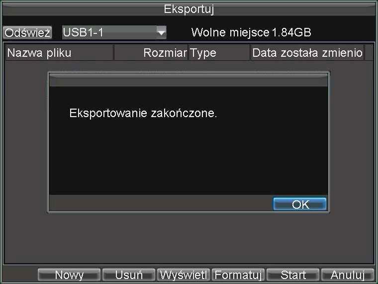 Rys. 6-D. Zakończenie procesu archiwizacji Uwaga: Aplikacja do odtwarzania nagrań jest automatycznie kopiowana na nośnik pamięci podczas archiwizacji nagrań. 6.3.